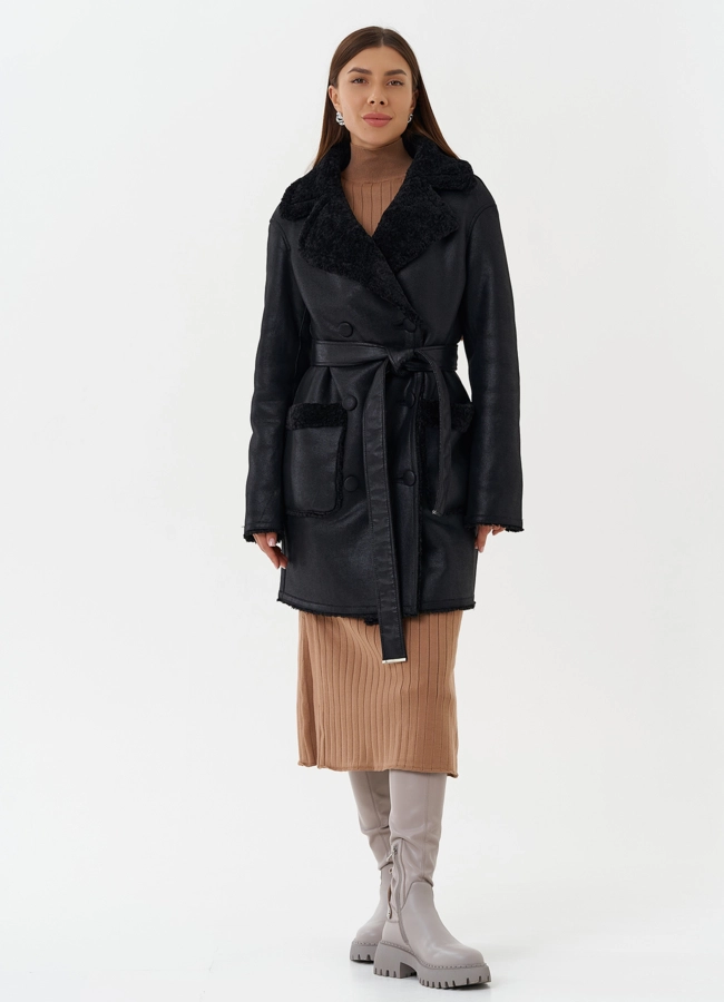 фото Женская двухсторонняя дубленка из эко кожи модель № 27769