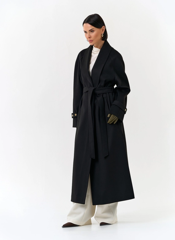 Женское длинное пальто с поясом