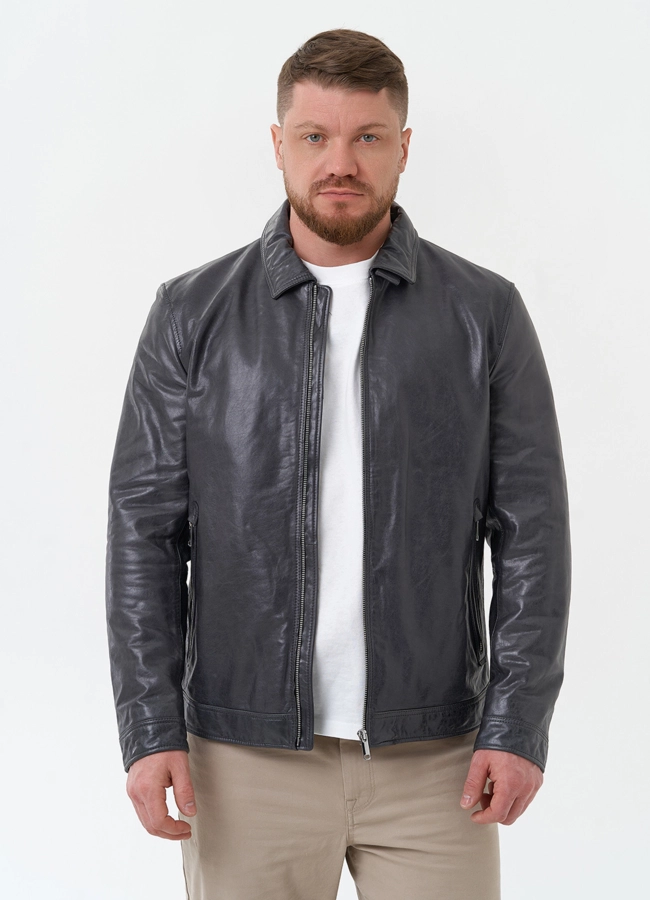 Мужская куртка из натуральной кожи  модель № 30070 меха малина