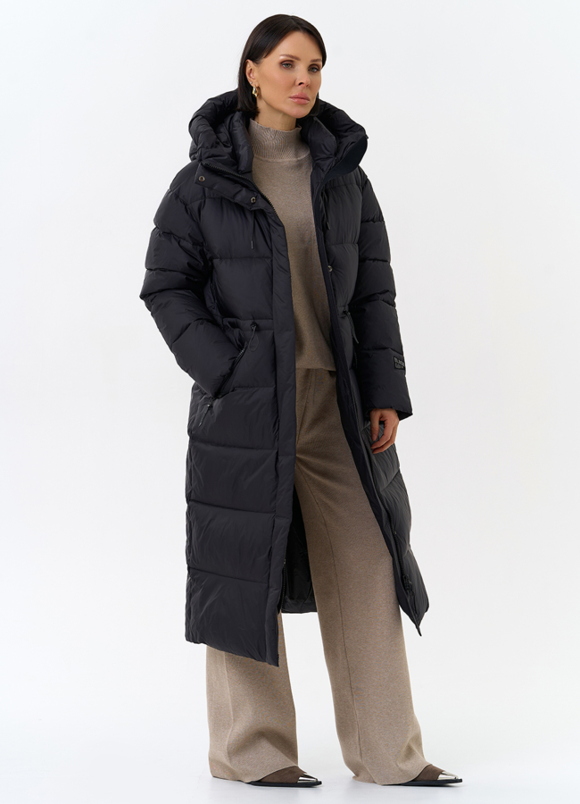 Женский пуховик черного цвета с капюшоном модель № 31935 универмаг малина