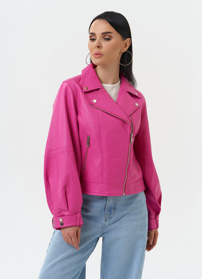 Куртка косуха из эко кожи розового цвета модель № 30306 универмаг малина