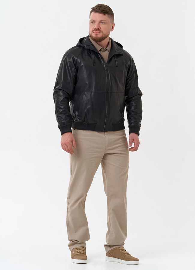 Мужская куртка из натуральной кожи с капюшоном модель № 30073 универмаг малина