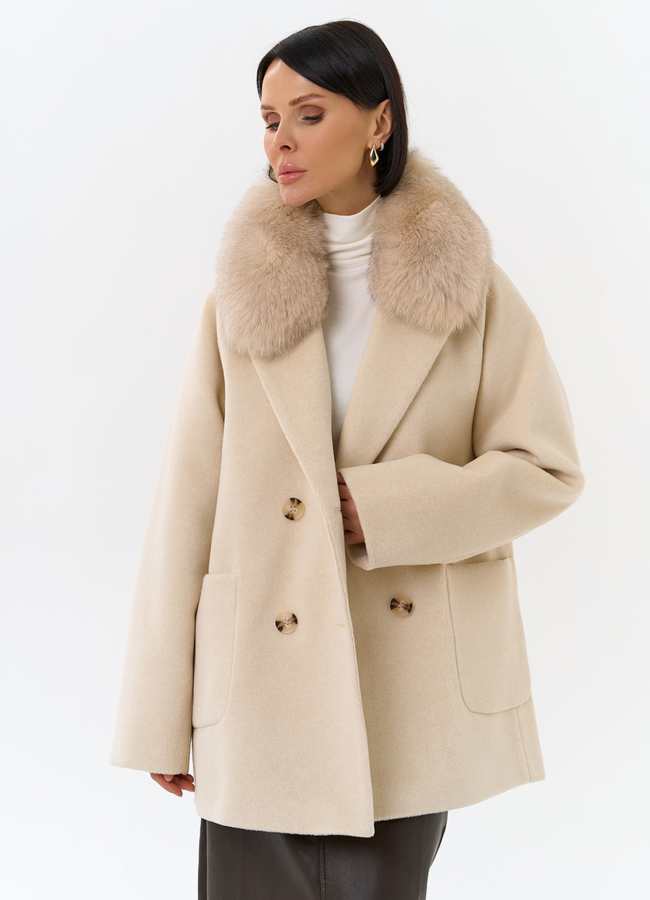 Женское утепленное пальто с отделкой из меха песца модель № 32004 универмаг малина