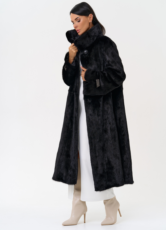 Длинная шуба с воротником стойкой модель № 31279 в рассрочку