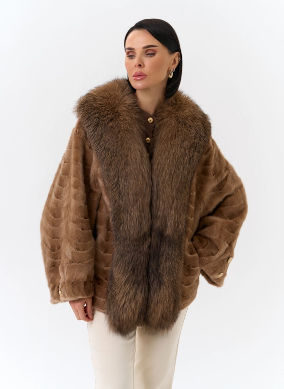 Шуба из норки с отделкой из меха лисы фото
