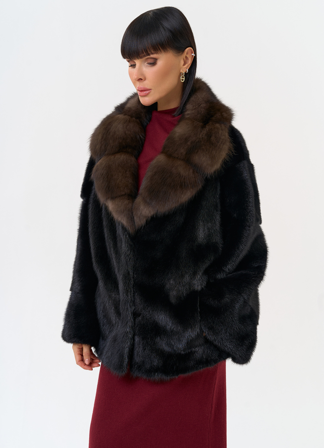 Шуба из меха норки с воротником из меха куницы модель № 31498 универмаг малина