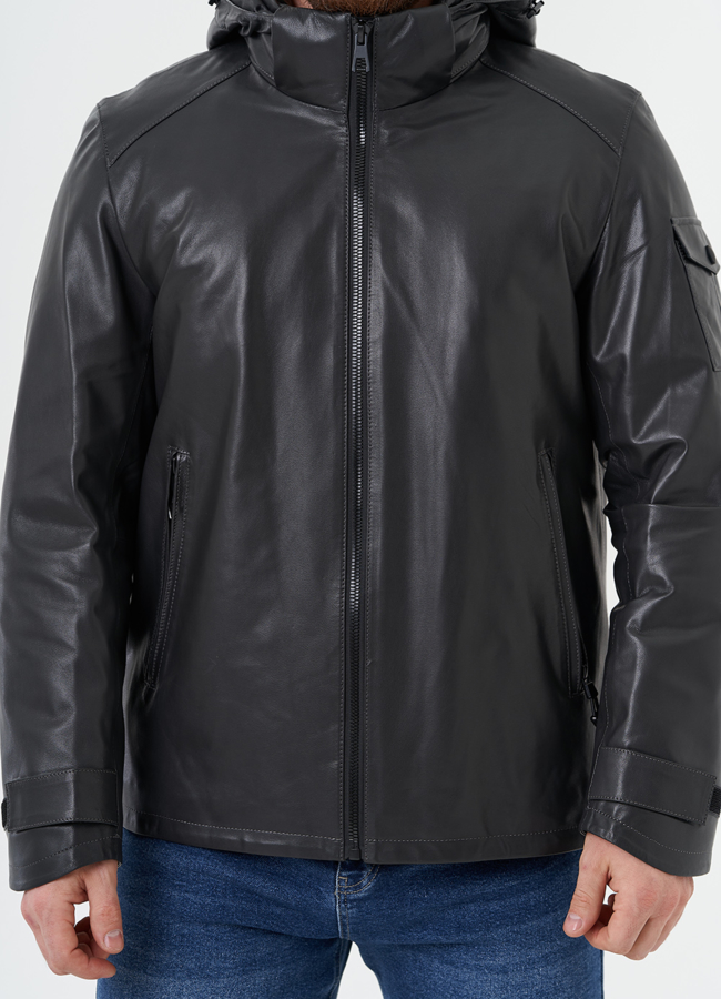 Куртка из натуральной кожи с капюшоном модель № 28581 в рассрочку