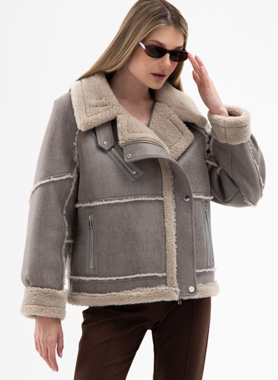 Женская короткая дубленка из эко кожи 