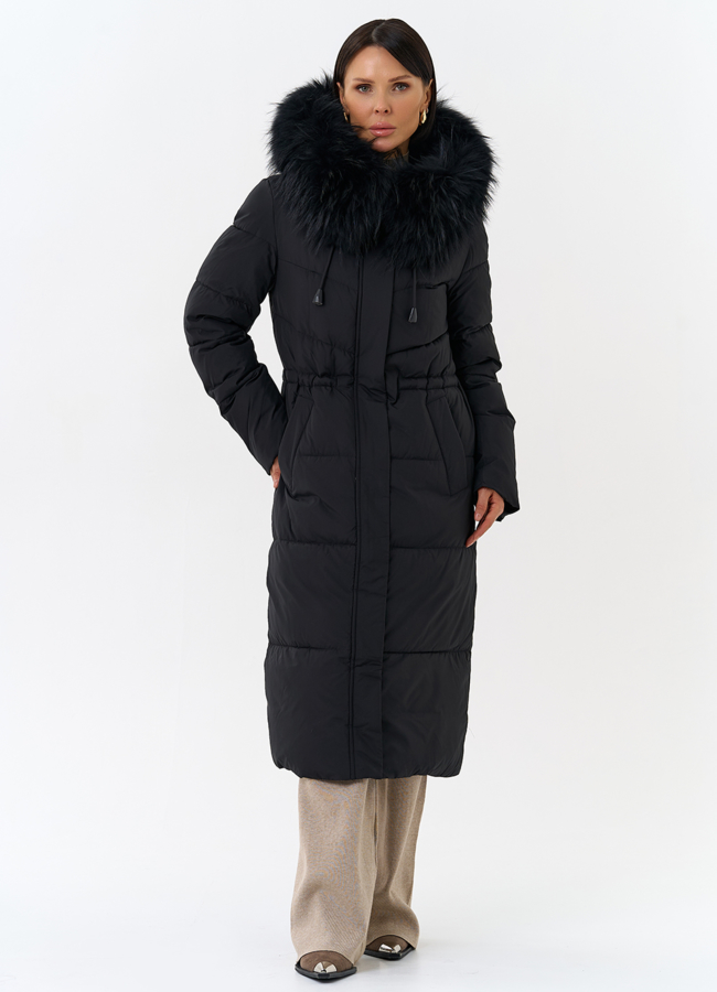 Женский пуховик с капюшоном из меха чернобурки модель № 31970 универмаг малина