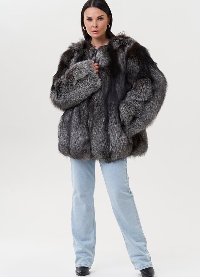 фото Шуба оверсайз из меха чернобурки модель № 27616
