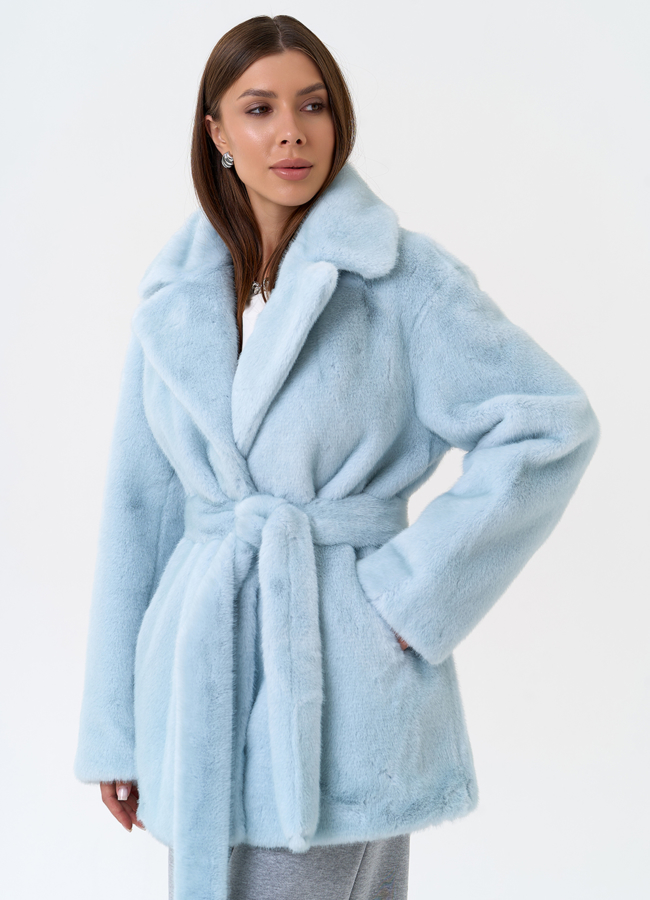 Женская шуба из эко меха в голубом цвете модель № 31246 универмаг малина