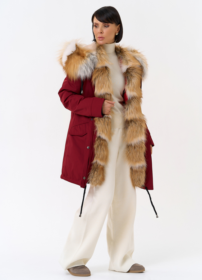 Женская парка с капюшоном из меха рыжей лисы модель № 31991 универмаг малина