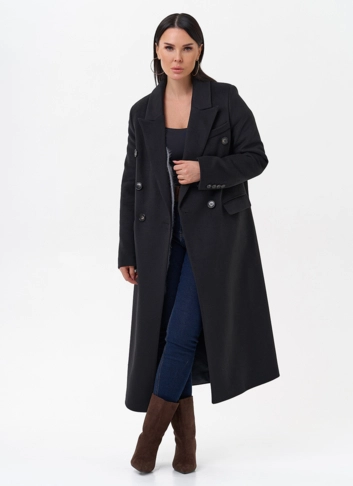 Длинное двубортное пальто с английским воротником