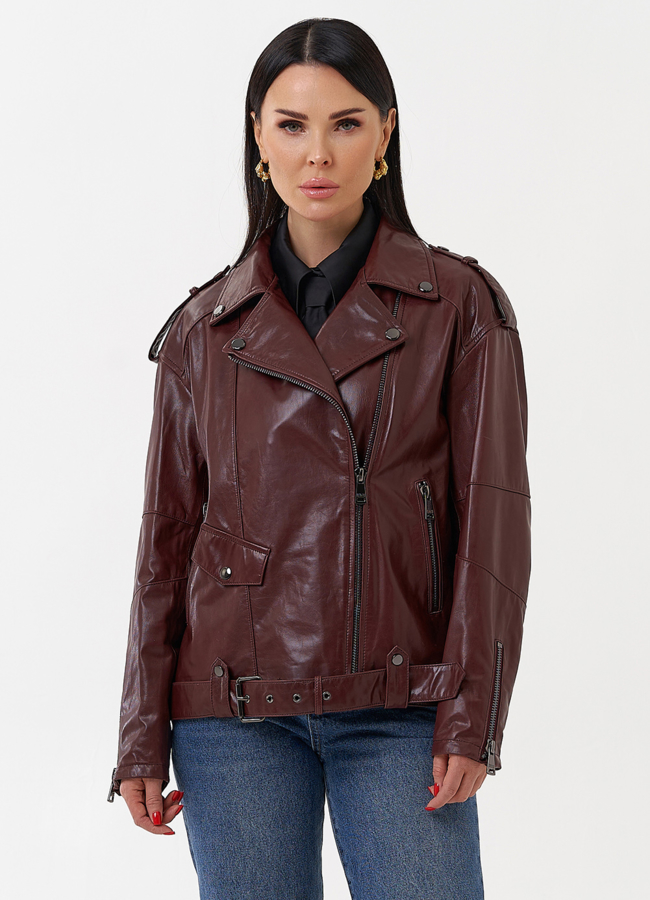 Женская косуха бордового цвета модель № 77877 универмаг малина