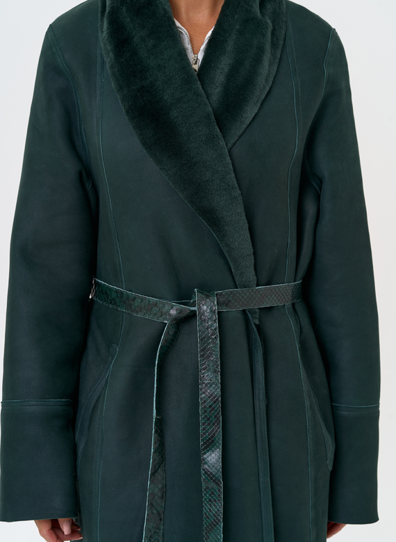 Женская двусторонняя дубленка из меха овчины Cortos с поясом из кожи питона