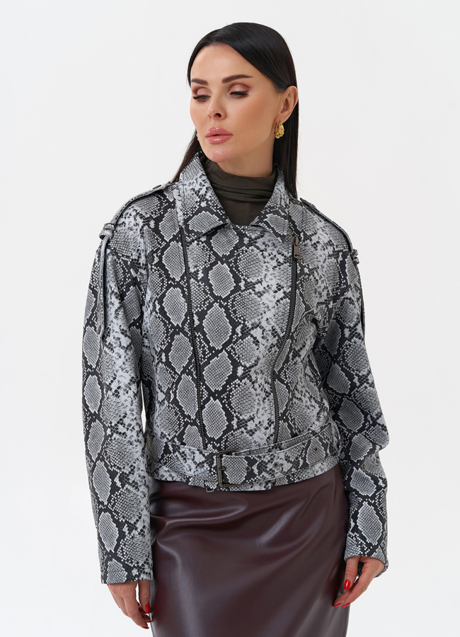 Кожаная куртка со змеиным принтом модель № 4445 универмаг малина