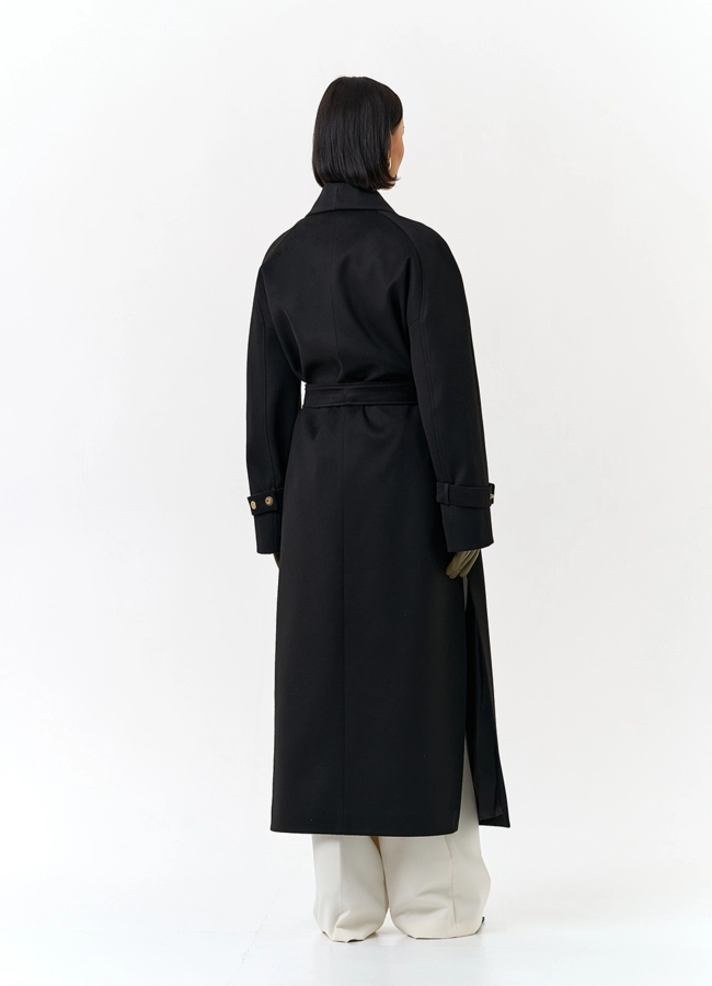 фото Женское длинное пальто с поясом модель № 32851
