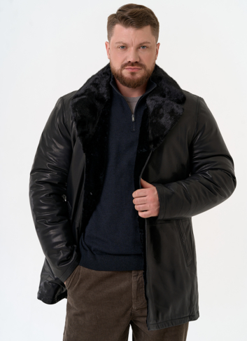 Мужская дубленка с английским воротником