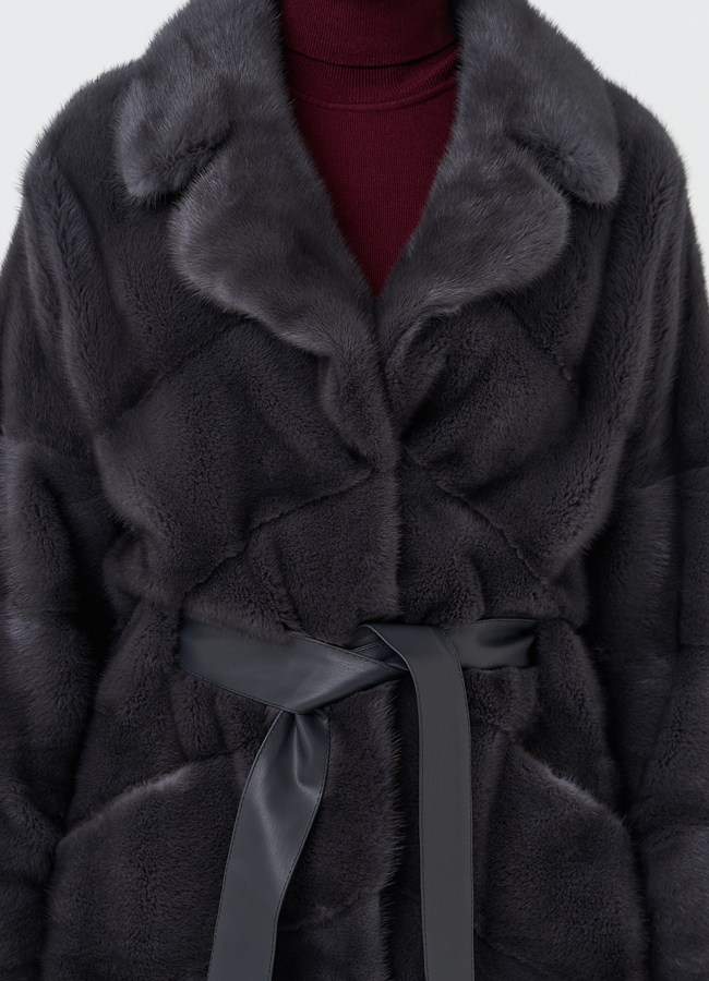 Норковая шуба с английским воротником модель № 28121 в рассрочку