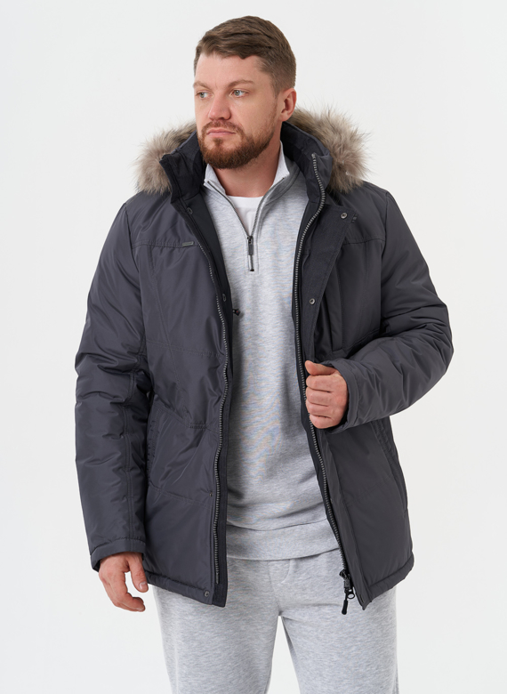 Мужская куртка с капюшоном из меха енота