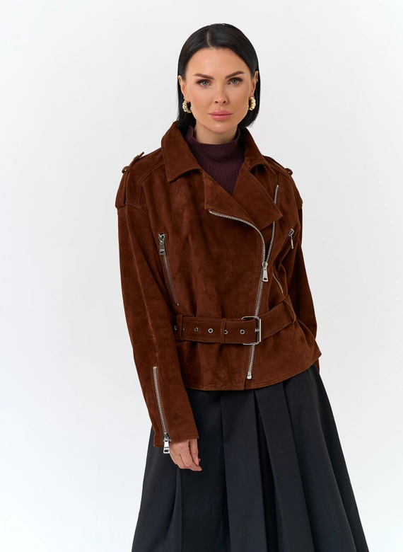 Куртка из натуральной замши с поясом