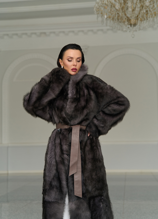 Женская двухсторонняя дубленка с поясом модель № 31616 универмаг малина