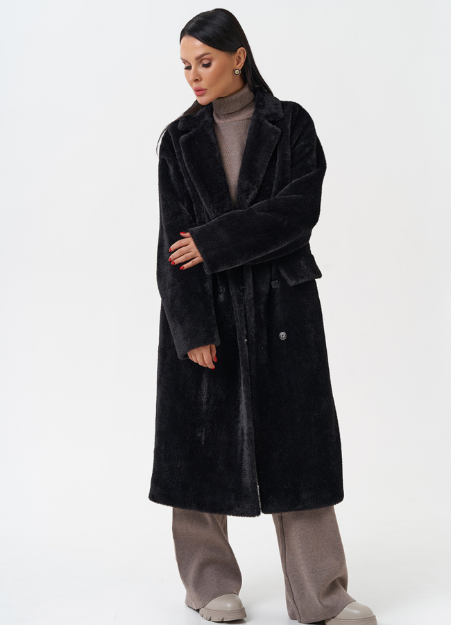 Женское ворсовое пальто с капюшоном модель № 28944 универмаг малина