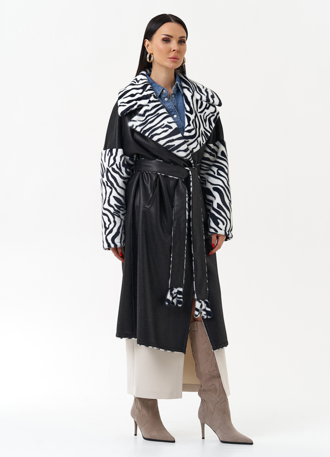 Двухстороннее пальто из эко замши с английским воротником модель № 29978 в кредит