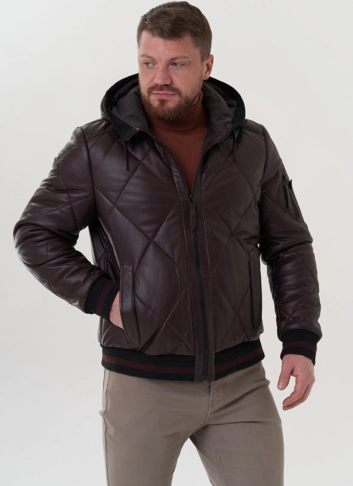 Куртка из натуральной кожи с капюшоном