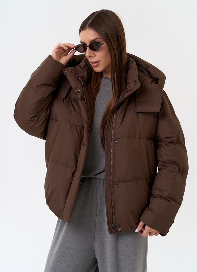 Женский пуховик с капюшоном модель № 31396 универмаг малина