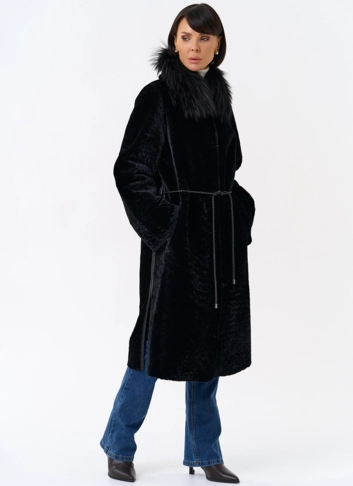 Женская двухстороняя дубленка с воротником из меха чернобурой лисы