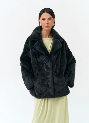 Женская шуба из меха норки с английским воротником фото